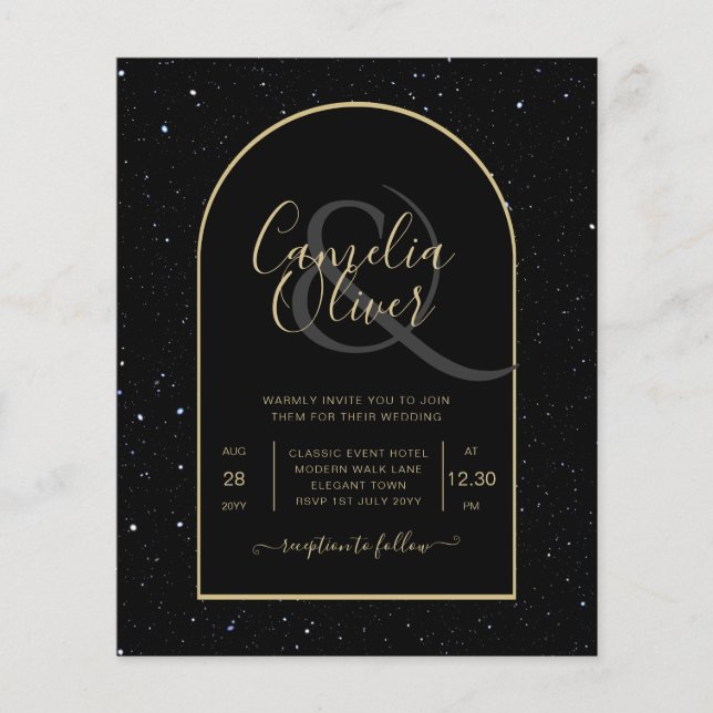BUDGET BLACK GOLD Starry Night Wedding EINLADEN Flyer (Vorne)