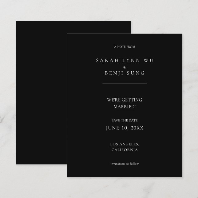 Budget Black Minimalistisch Mod 2V2 Save the Date (Vorne/Hinten)