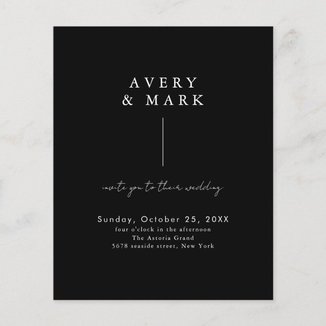 Budget Black Modern Wedding Einladung Flyer (Vorne)