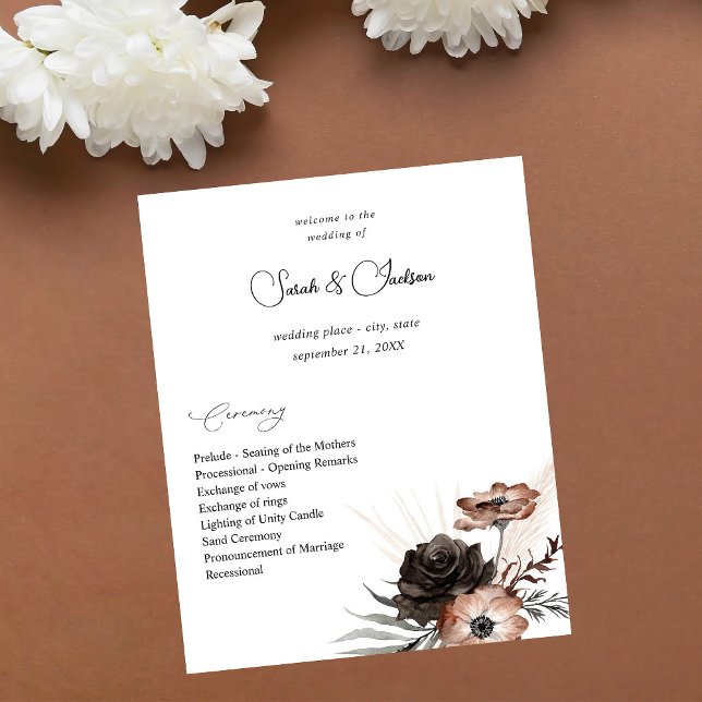 Budget Black&NaturalFloral Boho Wedding Programm 2 Flyer (Von Creator hochgeladen)