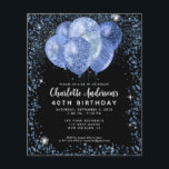Budget Black Navy Blue Glitzer Balloon Geburtstag<br><div class="desc">Modern Glam Navy Blue Black Glitzer Sparkle Ballon Elegant Stilvolle Einladung zum Geburtstag</div>