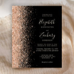Budget Black Peach Imitate Glitzer Hochzeit Einlad<br><div class="desc">Die links Kulisse dieser eleganten,  modernen Hochzeitseinladung besticht durch einen Glitzer mit Pfirsichfarben und Imitaten. Der anpassbare Text kombiniert blasspfirsichfarbene Handschrift,  Copperplate und kursiv Schriftart auf schwarzem Hintergrund. Auf der Rückseite ist ein Schwarz-Pfirsichfarben-Glitzer-Design integriert.</div>