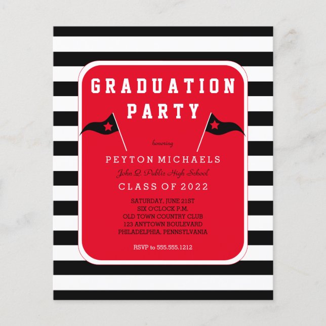 Budget Black |Red Flag Striped Graduation Party Flyer (Vorne)
