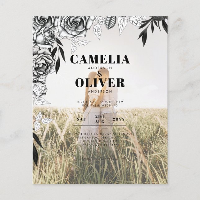 Budget Black Rose FOTO OVERLAY Hochzeit Einladung (Vorderseite)
