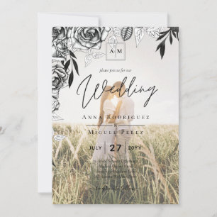 Budget Black Rose FOTO OVERLAY Hochzeit Einladung