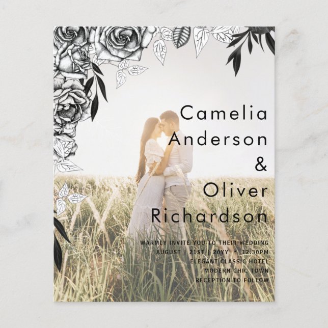 Budget Black Rose FOTO OVERLAY Hochzeit Einladung Flyer (Vorne)