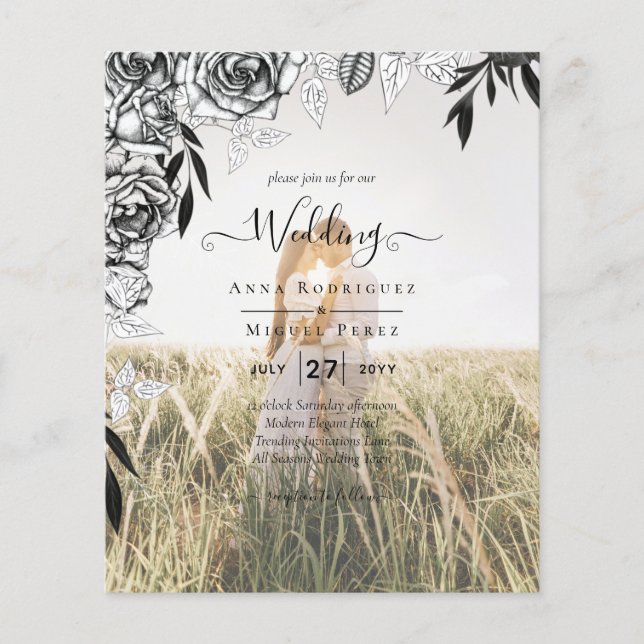 Budget Black Rose FOTO OVERLAY Hochzeit Einladung Flyer (Vorne)