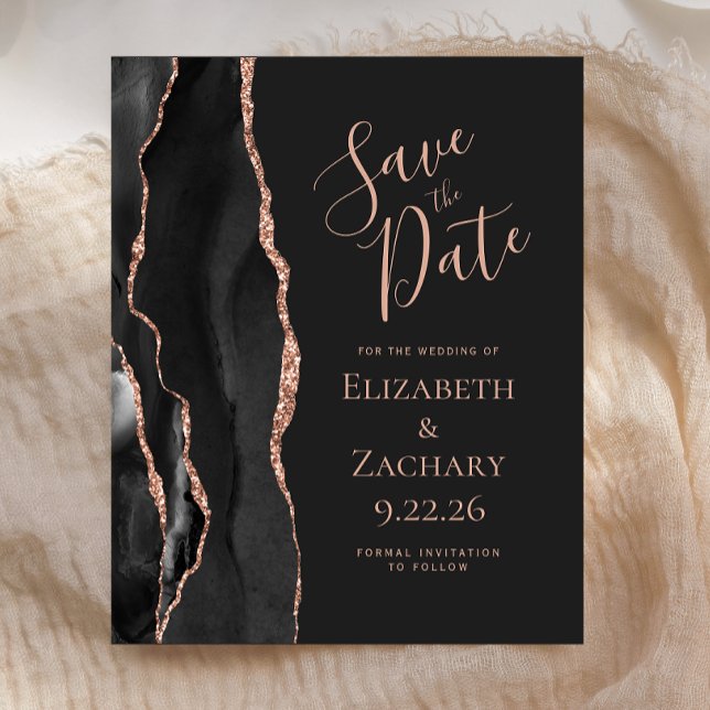 Budget Black Rose Gold Agate Dark Save the Date (Von Creator hochgeladen)