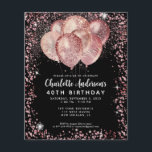 Budget Black Rose Gold Glitzer Ballon Geburtstag<br><div class="desc">Moderne Glam Imitate Rosa Rose Gold Schwarzer Glitzer Blitze Elegante Stilvolle Einladung zum Geburtstag</div>
