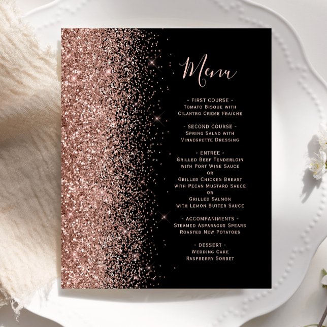 Budget Black Rose Gold Glitzer Hochzeitmenü (Von Creator hochgeladen)