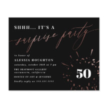 Budget Black & Rose Gold Script Überraschung Party