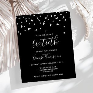 Budget Black Silver 60. Geburtstagsparty Einladung