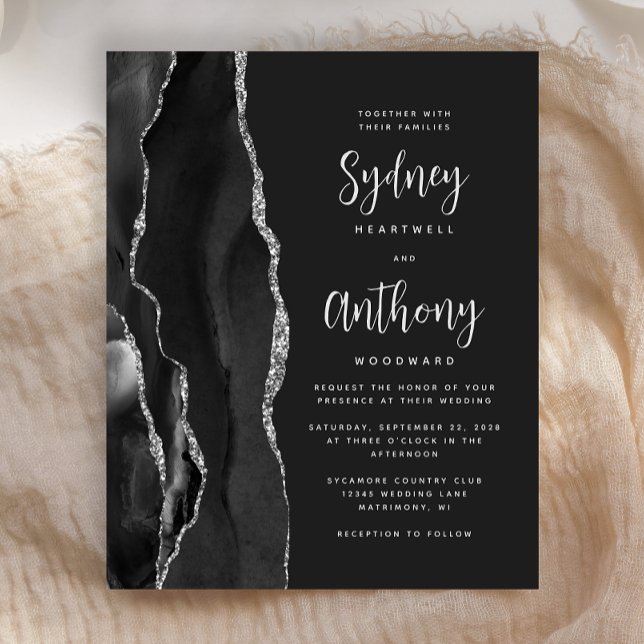 Budget Black Silver Agate Calligraphy Wedding (Von Creator hochgeladen)