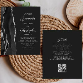 Budget Black Silver Agate Dark QR Code Hochzeit