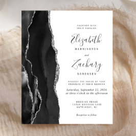 Budget Black Silver Agate Geode Wedding Invitation