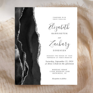 Budget Black Silver Agate Geode Wedding Invitation