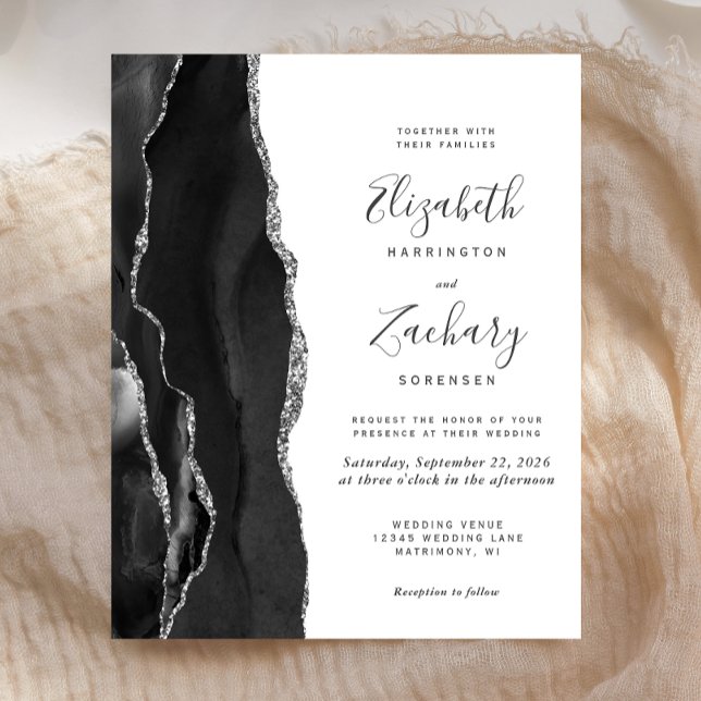 Budget Black Silver Agate Geode Wedding Invitation (Von Creator hochgeladen)