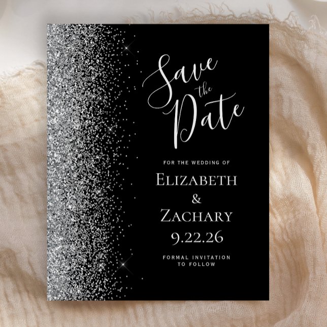 Budget Black Silver Glitzern Edge Save the Date (Von Creator hochgeladen)