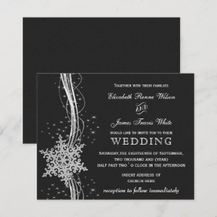Budget Black Silver Snowflakes Hochzeitseinladunge