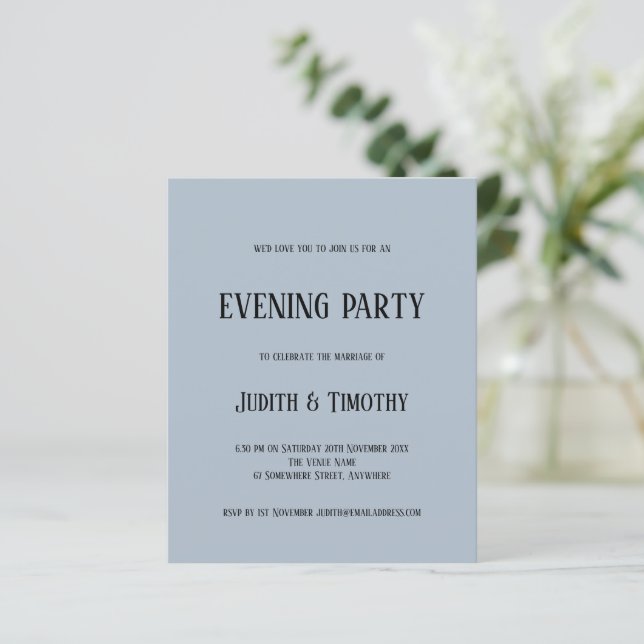 Budget Black Text Dusty Blue Abend Party laden (Stehend Vorderseite)