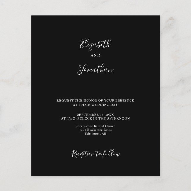 Budget Black Wedding Modern Chic Minimalist Simple (Vorderseite)