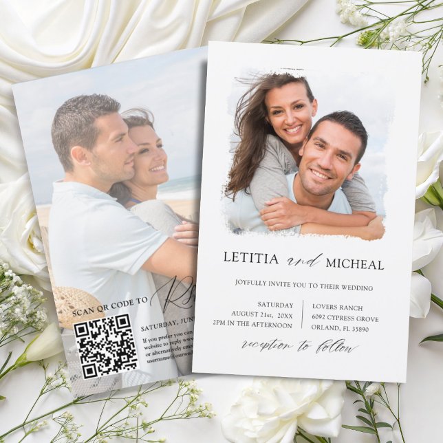 Budget Black & White 2 Foto QR Einladung Hochzeit (Von Creator hochgeladen)
