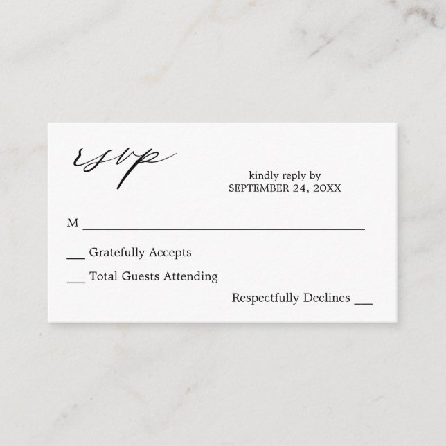 Budget Black & White Calligrafy 2 no Meal UAWG Begleitkarte (Vorderseite)