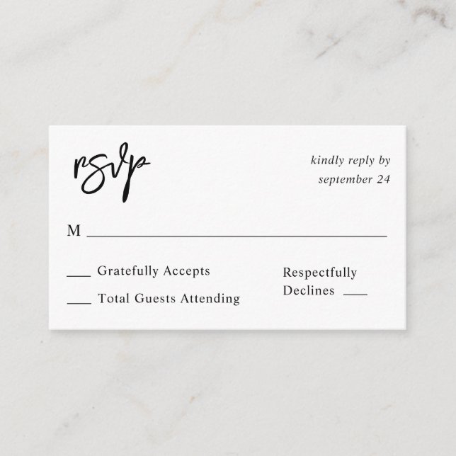 Budget Black & White Calligraphy 10 No Meal UAWG Begleitkarte (Vorderseite)