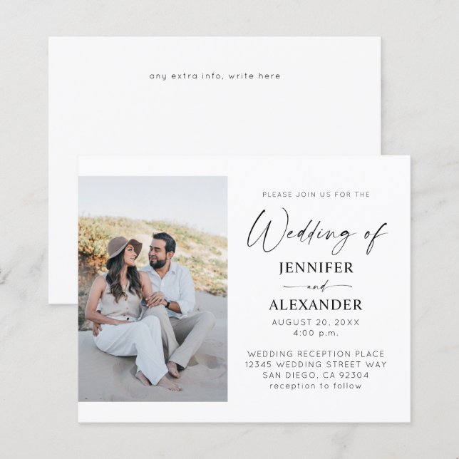 Budget Black & White Calligraphy Einfache Hochzeit (Vorne/Hinten)