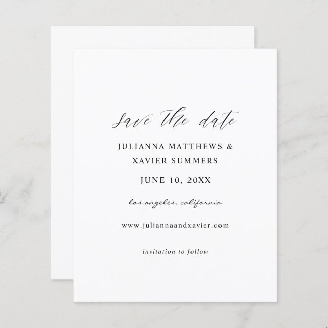 Budget Black & White Elegant Save the Date (Vorne/Hinten)