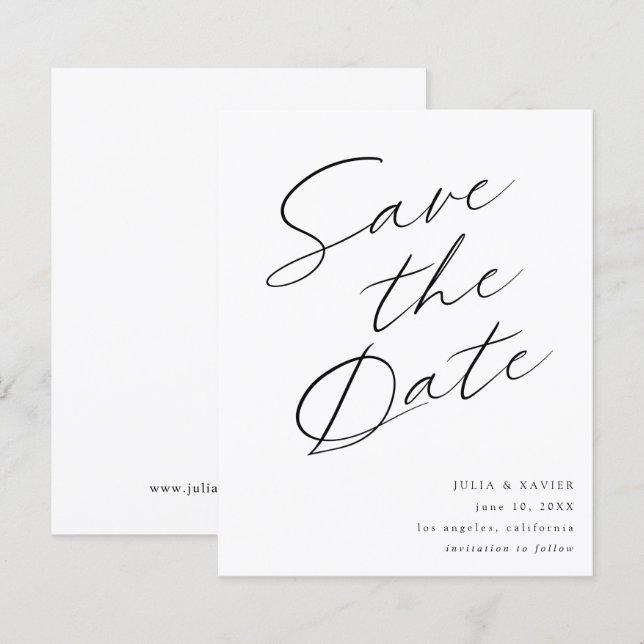 Budget Black & White Elegant Save the Date V4 (Vorne/Hinten)