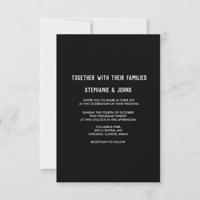 Budget Black WhiteMinimalist Moderne Hochzeit Einladung (Vorderseite)