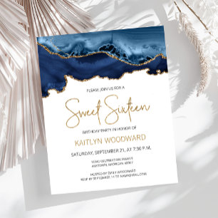 Budget Blau Gold Achat Sweet 16 Einladung