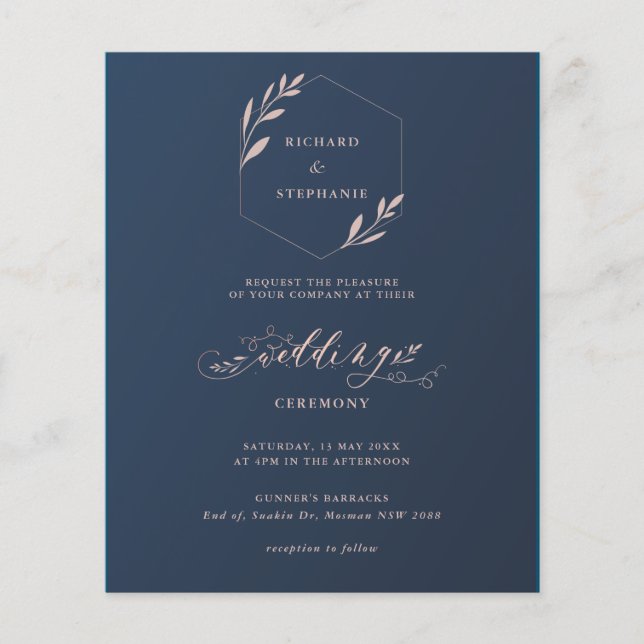 Budget Blauer und rosa Foliage Einladung zur Hochz Flyer (Vorne)