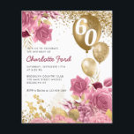 Budget Blink Pink Floral Gold Ballon Geburtstag<br><div class="desc">Moderne Elegante Stilvolle Glam Blush Pink Aquarell Bläserfarben Goldener Glitzer Blitze für Erwachsene</div>