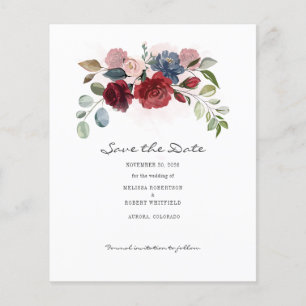 Budget Bloom Burgundy Floral Rustikal Save the Dat Flyer
