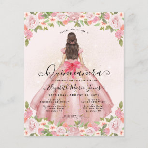 Budget Bloral Pink Gold Princess Quinceanera