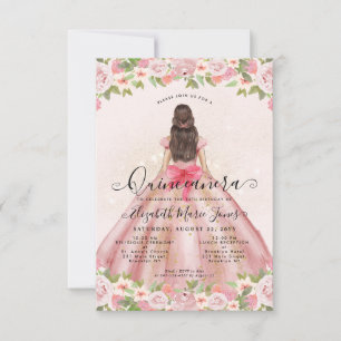 Budget Bloral Pink Gold Princess Quinceanera Mitteilungskarte