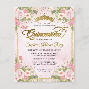 Budget Bloral Rosa Gold Tiara Quinceañera