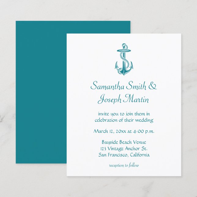 Budget Blue Aquamarin Vintag Anchor Hochzeitseinla (Vorne/Hinten)