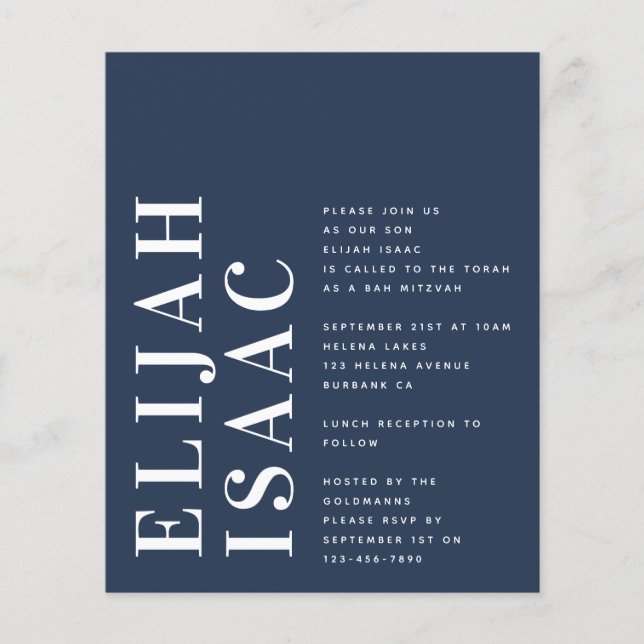 Budget Blue Bah Mitzvah Einladung (Vorderseite)