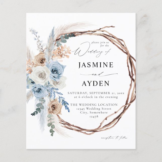 Budget Blue & Beige Boho Floral Wreath Flyer (Vorne)