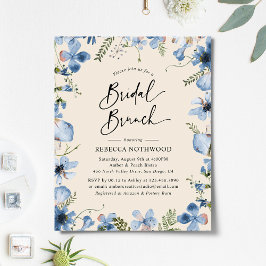 Budget Blue Beige Floral Bridal Brunch Einladung