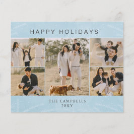 Budget Blue Botanic 5 Foto Collage Holiday Card