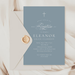 Budget Blue Boy Elegant Cross Kalligraphie Taufe Einladung