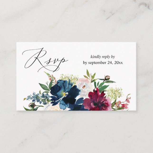 Budget Blue, Burgund & White Floral 2SM UAWG Begleitkarte (Vorderseite)