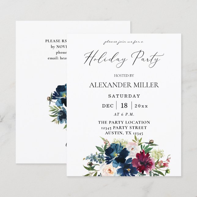 Budget Blue, Burgund & White Floral Holiday Party (Vorne/Hinten)