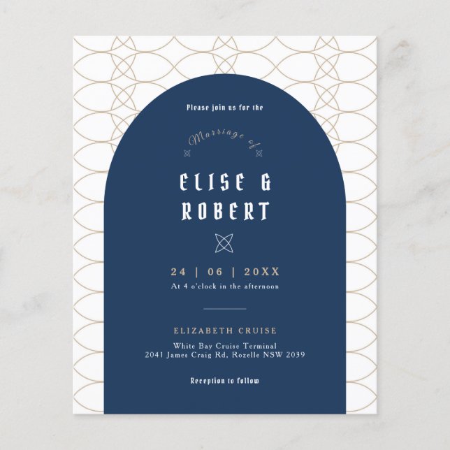 BUDGET Blue Classic Retro Wedding Einladung Flyer (Vorne)