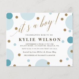 Budget Blue Confetti Boy Baby Dusche Einladung