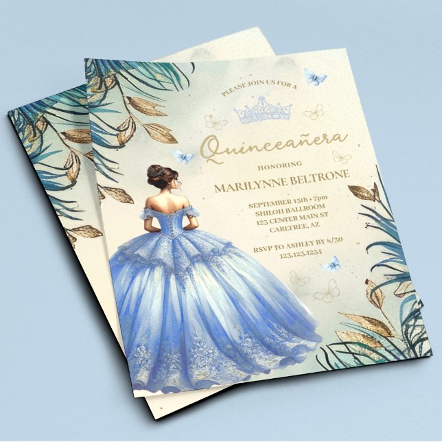 Budget Blue Dress Butterfly Quinceañera Einladung (Von Creator hochgeladen)
